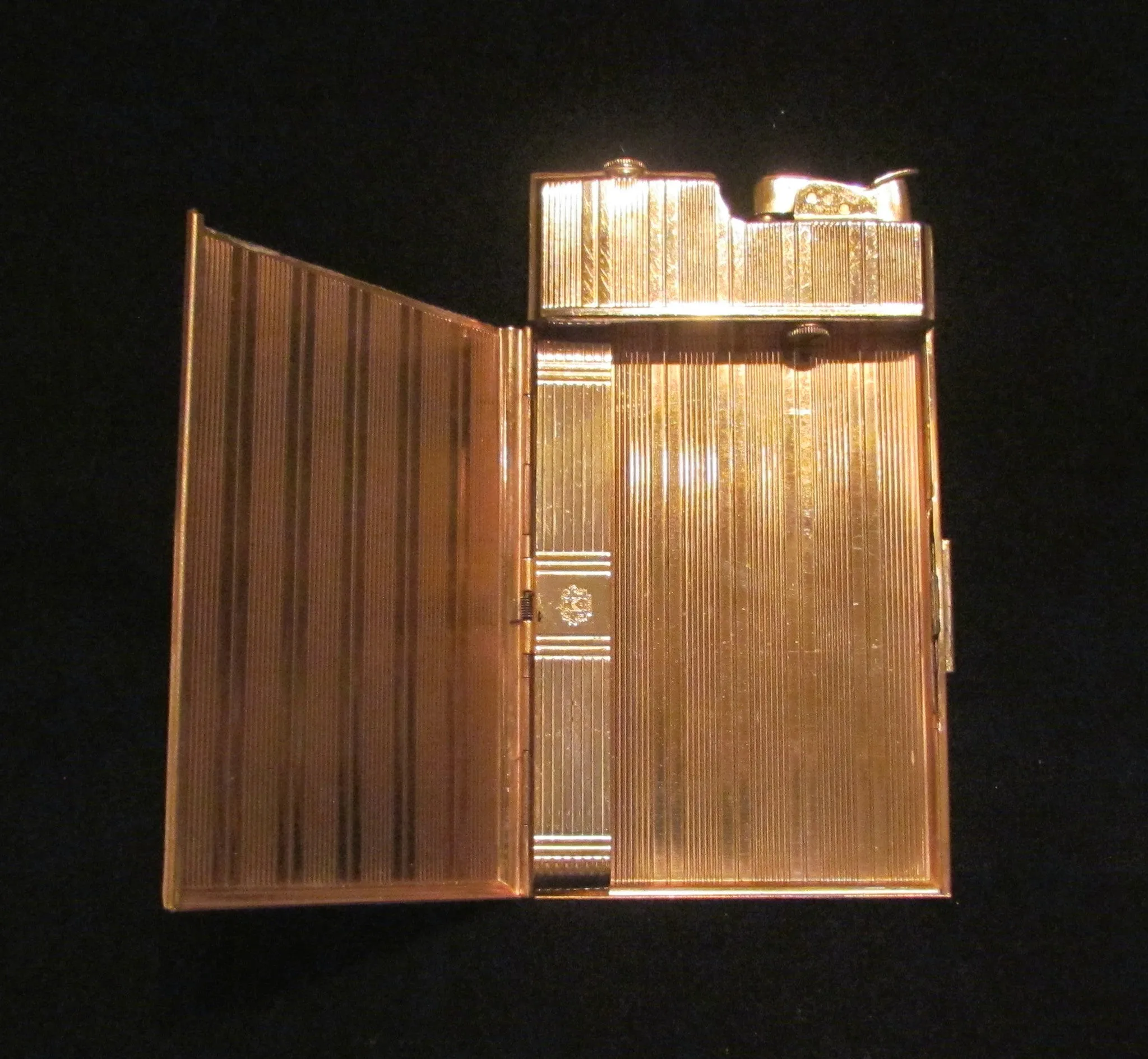 1940s Evans Case Lighter Vintage Rose Gold Banner Case Light Art Deco Working In The Original Box