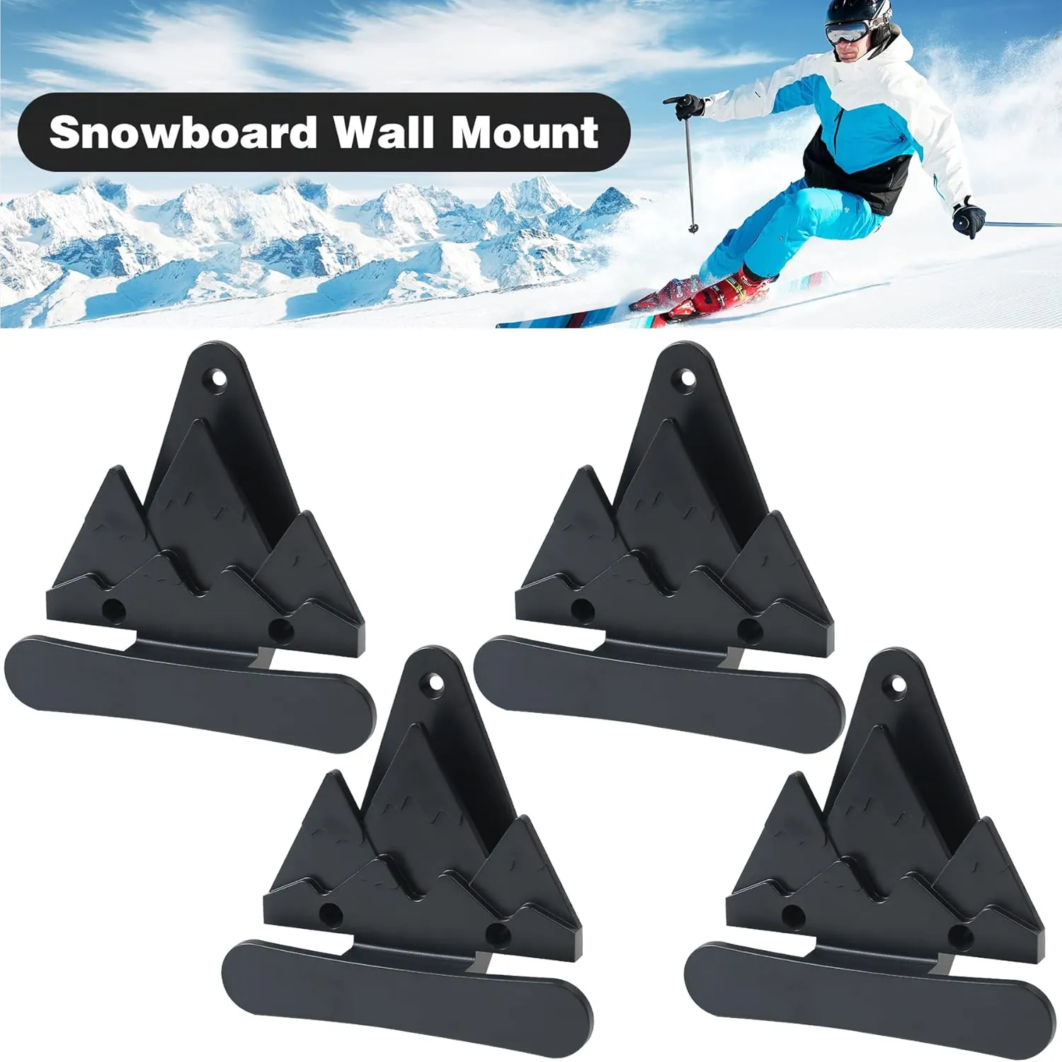 2pcs Snowboard Wall Mount with Hooks, Snowboard Skateboard Hanging Wall Rack, Garage Storage Brackets, Snowboard Display Stand, Wall Art (BlackWhite)