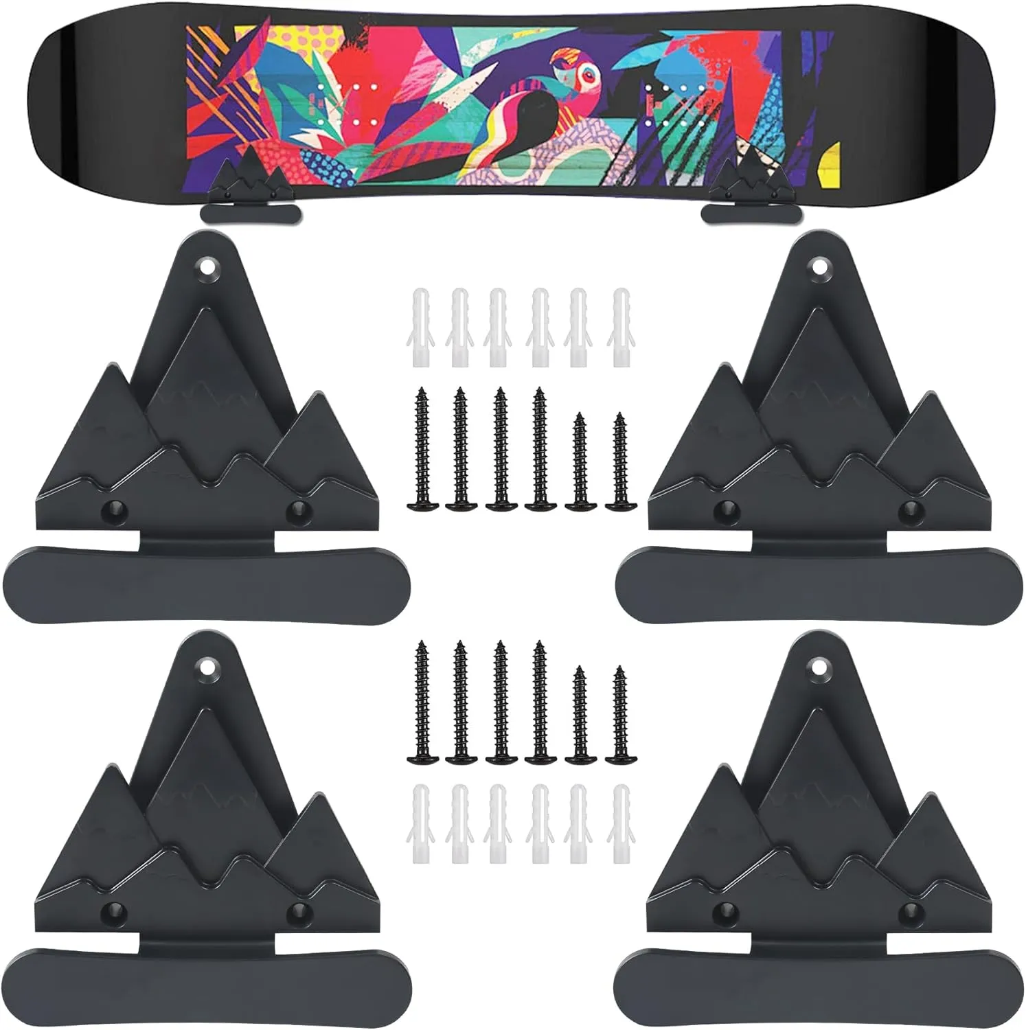 2pcs Snowboard Wall Mount with Hooks, Snowboard Skateboard Hanging Wall Rack, Garage Storage Brackets, Snowboard Display Stand, Wall Art (BlackWhite)