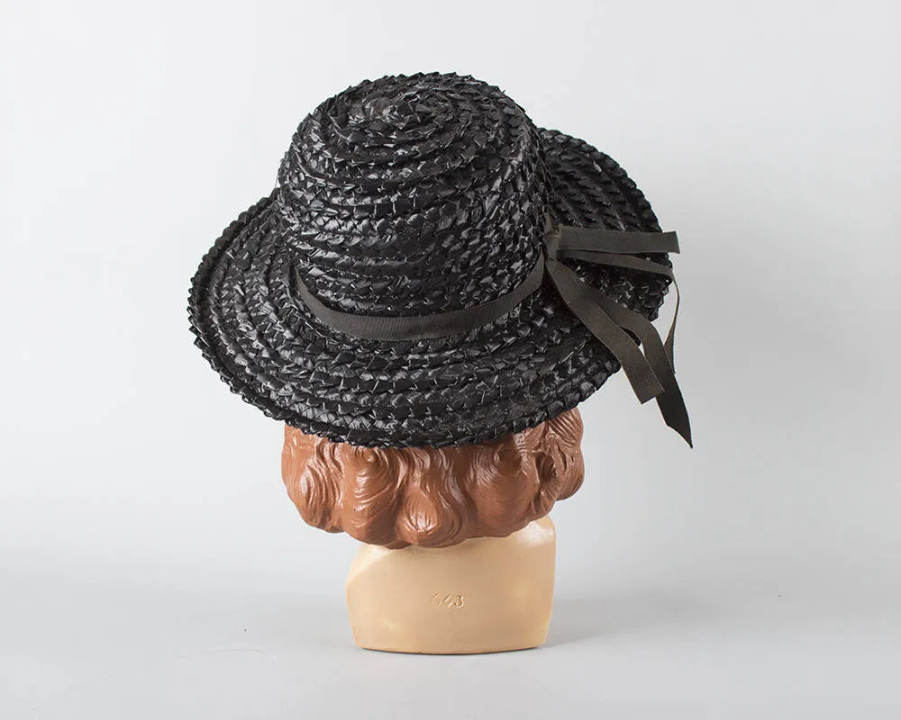 $50 & UNDER SALE || 1960s Black Raffia Sun Hat