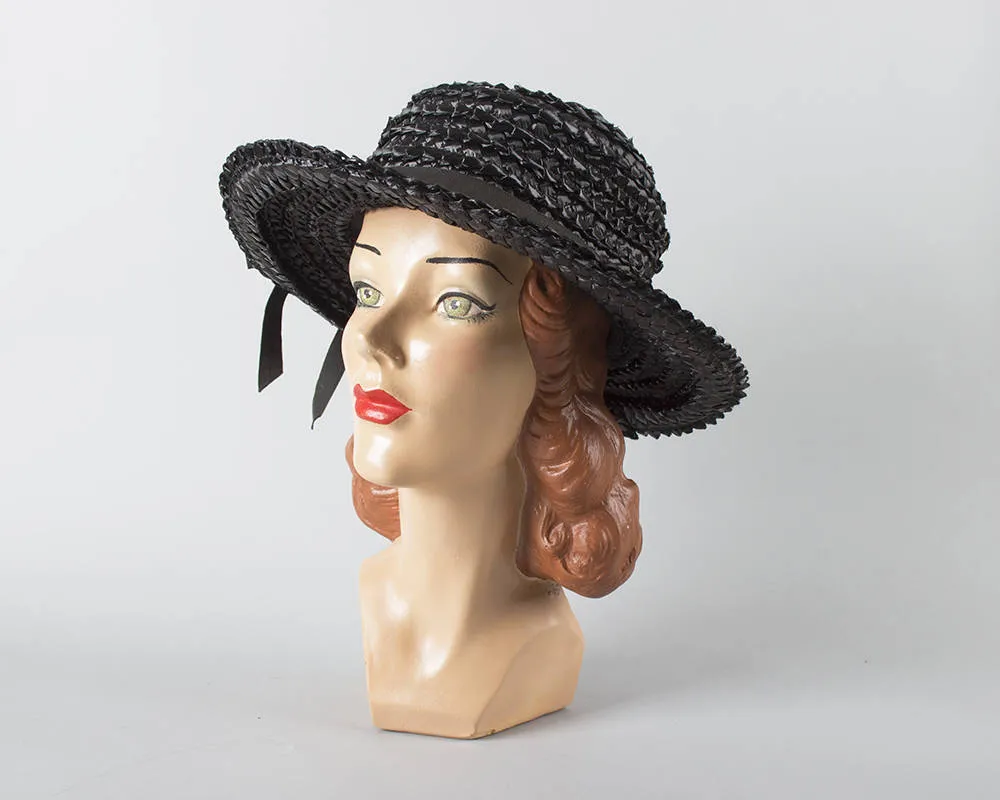 $50 & UNDER SALE || 1960s Black Raffia Sun Hat