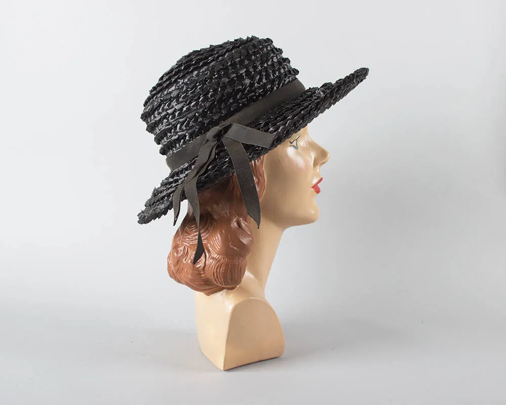 $50 & UNDER SALE || 1960s Black Raffia Sun Hat