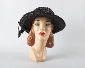 $50 & UNDER SALE || 1960s Black Raffia Sun Hat