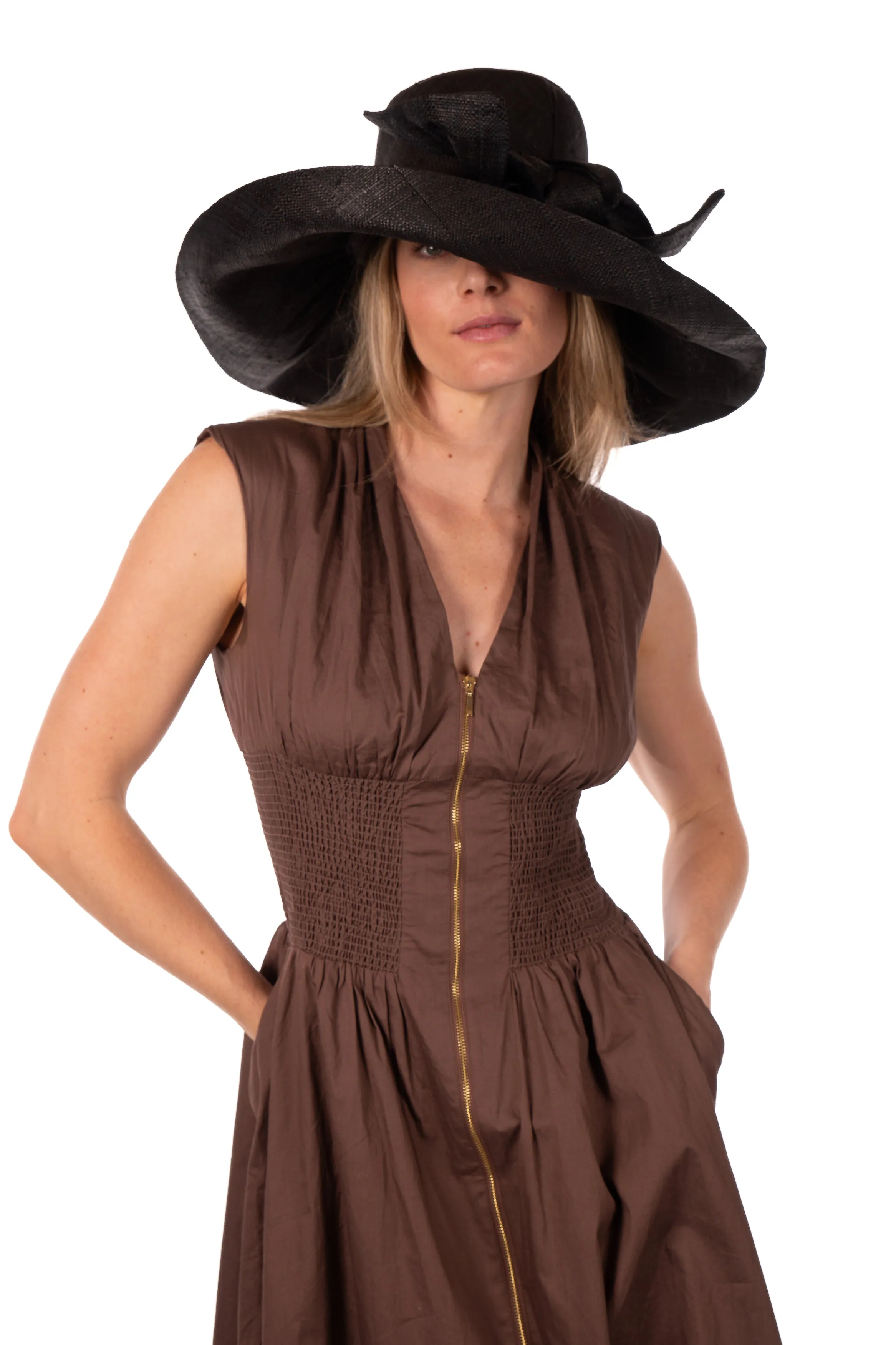 5" & 7" Wide Brim Solid Color Straw Sun Hats with Big Bow
