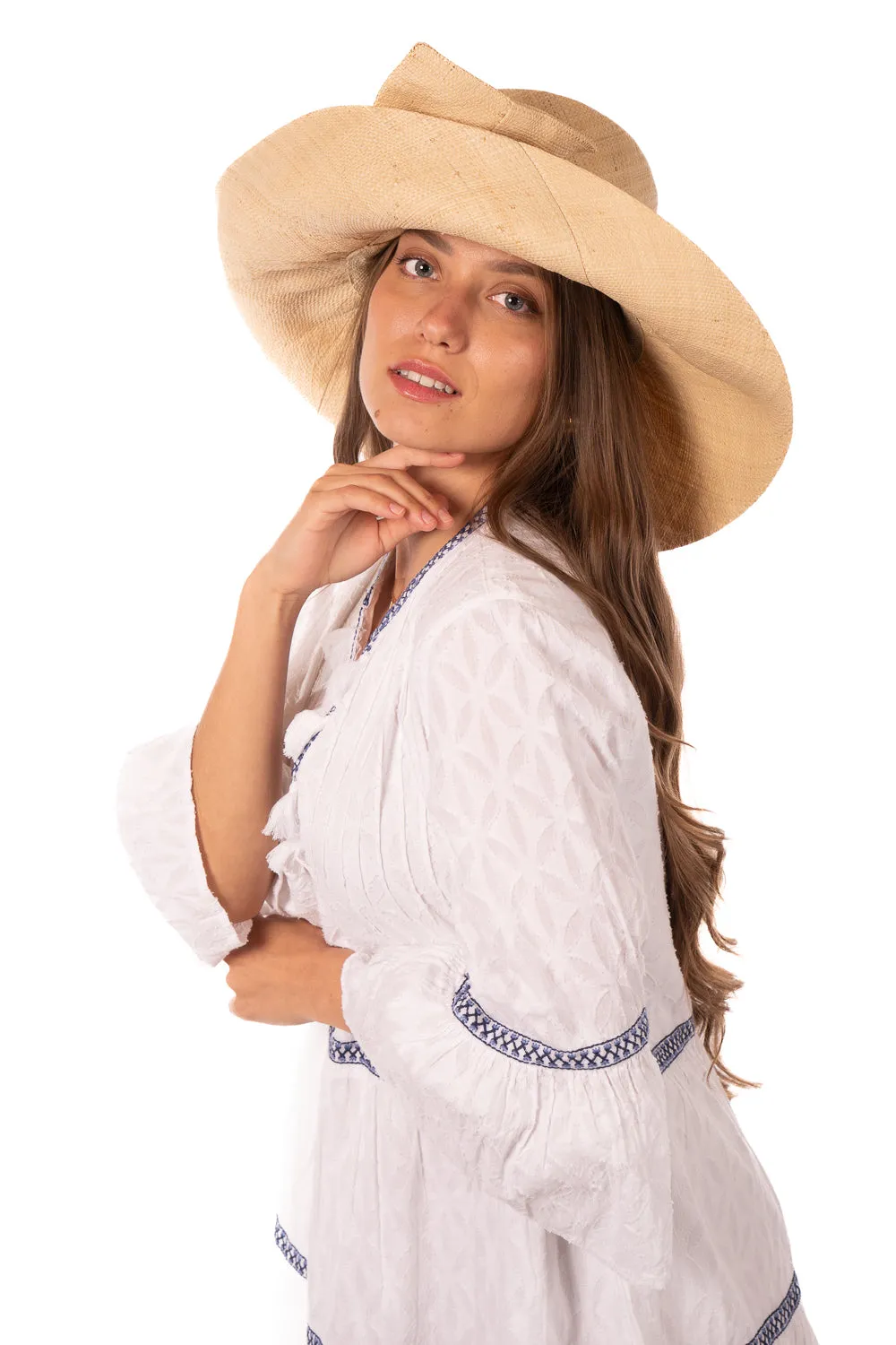 5" & 7" Wide Brim Solid Color Straw Sun Hats with Big Bow