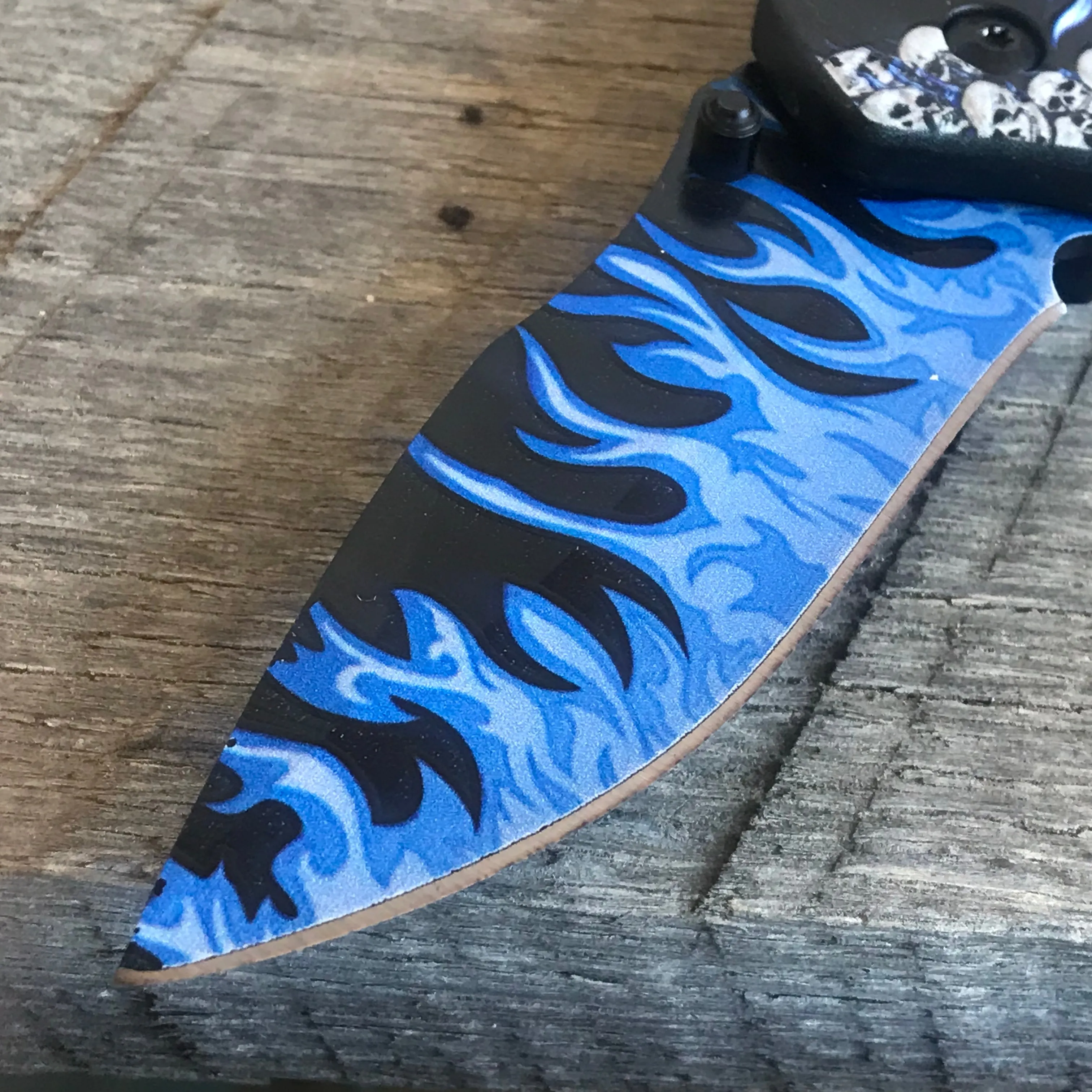 8” Breathing Fire Blue Dragon & Skulls Fantasy Folding EDC Pocket Knife