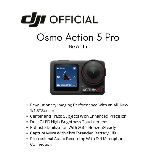 DJI Osmo Action 5 Pro  - New Gen 1/1.3" sensor |Subject Tracking|32x Slow Motion|Waterproof up to 20m