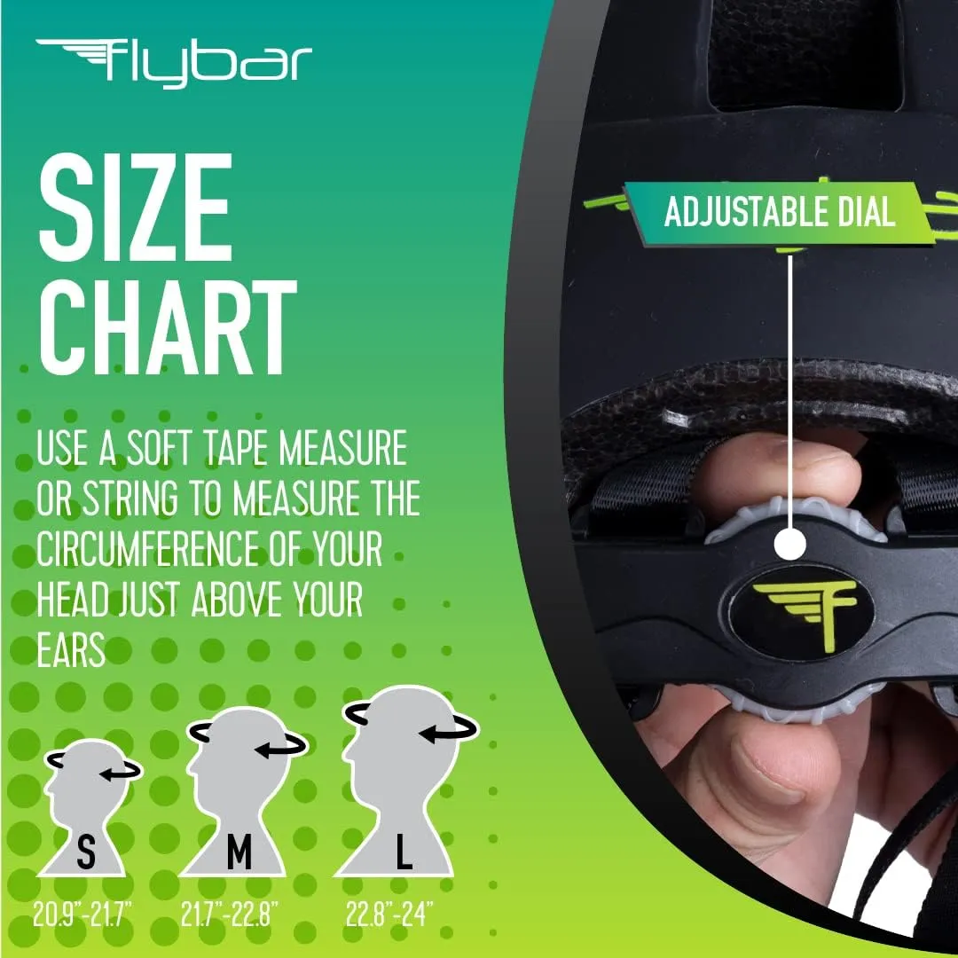 Flybar Kids Bike Helmet - Dual Certified Adjustable Dial, Lightweight Skateboard Helmet, Roller Skating, Pogo, Electric Scooter, Snowboard, Youth and Toddler Helmet, Boys & Girls 3-14