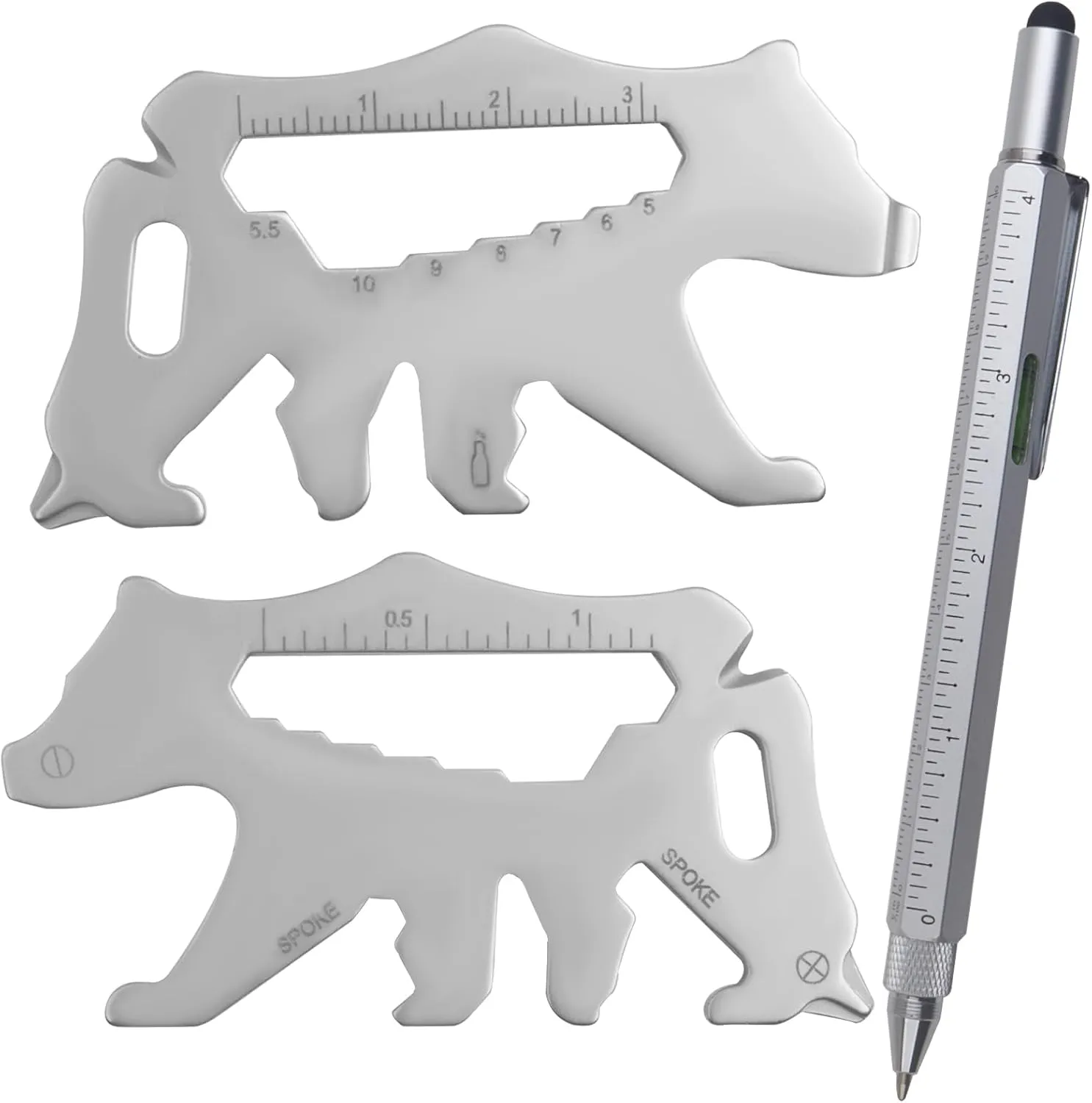 Fun Bear Stainless Steel 15 in 1 Multitool, Multi-Purpose Pen 6 in 1 Utility Pocket Tool Gift for Men Father's Day Valentine's Day Travelling Camping Building Accessory Gift