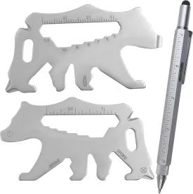 Fun Bear Stainless Steel 15 in 1 Multitool, Multi-Purpose Pen 6 in 1 Utility Pocket Tool Gift for Men Father's Day Valentine's Day Travelling Camping Building Accessory Gift