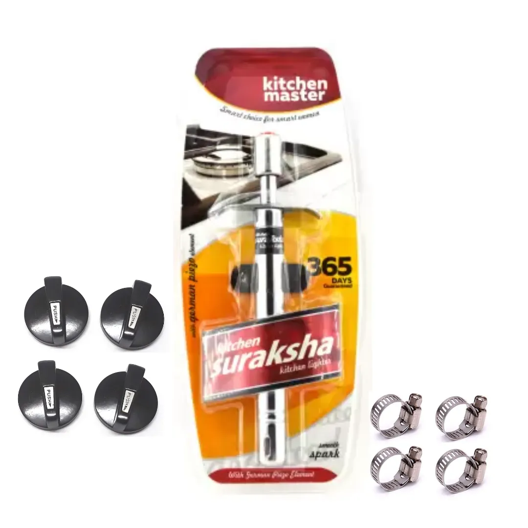 Gas Lighter Stainless Steel Rustproof Heavy Duty for LPG Gas Stove, (Free 4 clamp, 4 Knob)