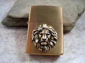 Handmade Brushed Gold Oxidized Brass Lion Head Cigarette Lighter