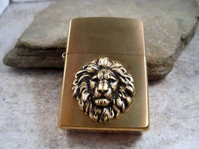 Handmade Brushed Gold Oxidized Brass Lion Head Cigarette Lighter