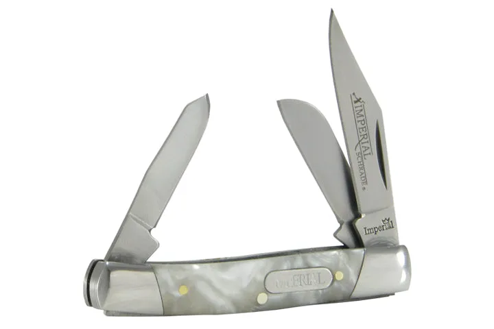 Imperial Schrade 4" White Pearl Handle 3 Bladed Knife (SR-IMP14L)