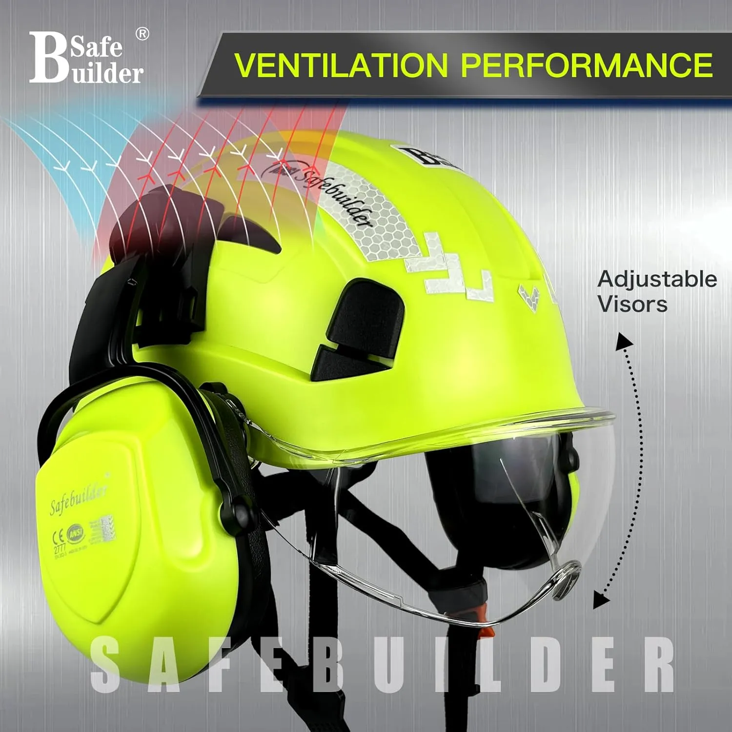 Industrial Safety Helmet with Visor Ear Muffs Hard Hat with Visor Vented Hardhats Construction Work Head Protection ANSI