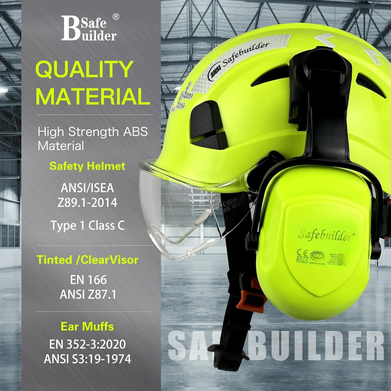 Industrial Safety Helmet with Visor Ear Muffs Hard Hat with Visor Vented Hardhats Construction Work Head Protection ANSI