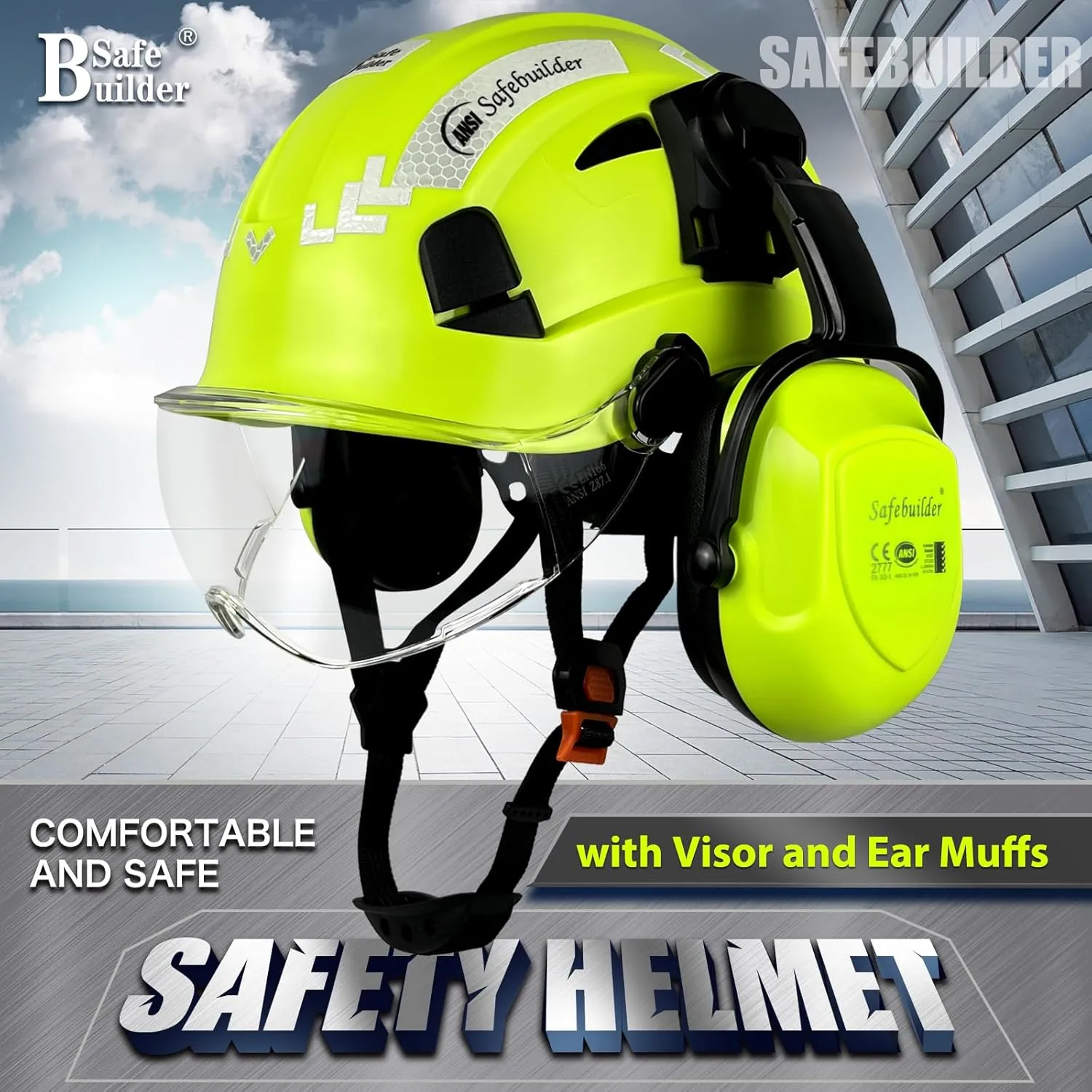 Industrial Safety Helmet with Visor Ear Muffs Hard Hat with Visor Vented Hardhats Construction Work Head Protection ANSI