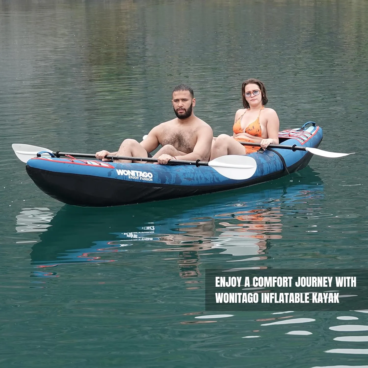 Inflatable Kayak, Recreational Touring Kayak with Adjustable Kayak Paddle, Hand Pump and Carrying Bag, 1/2 Person