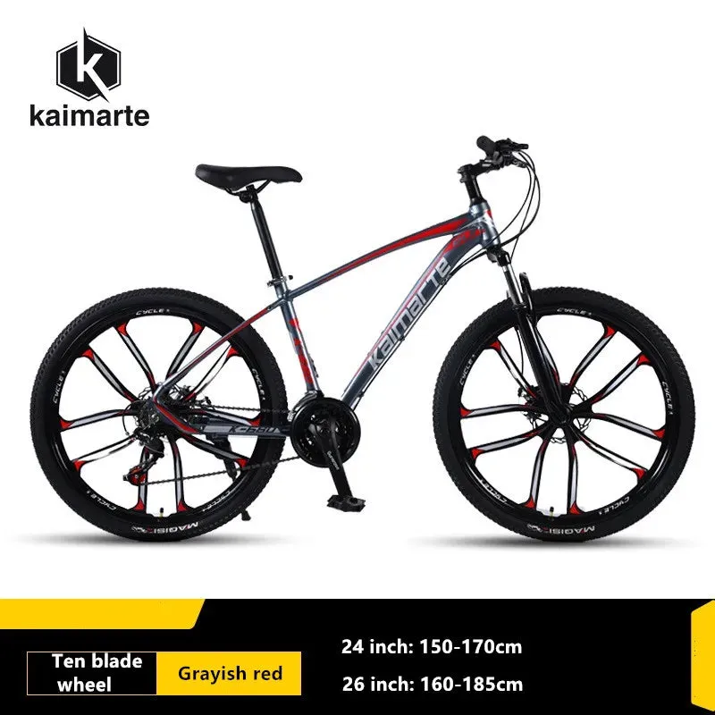 KAIMARTE Mountain Bike Aluminum Alloy Shock Absorbing Mountain Bike  Adult Men's and Women's Double Disc Brake Off Road Bicycle