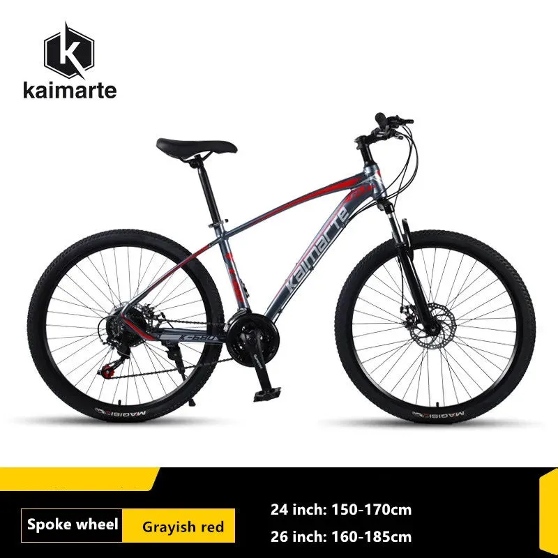 KAIMARTE Mountain Bike Aluminum Alloy Shock Absorbing Mountain Bike  Adult Men's and Women's Double Disc Brake Off Road Bicycle