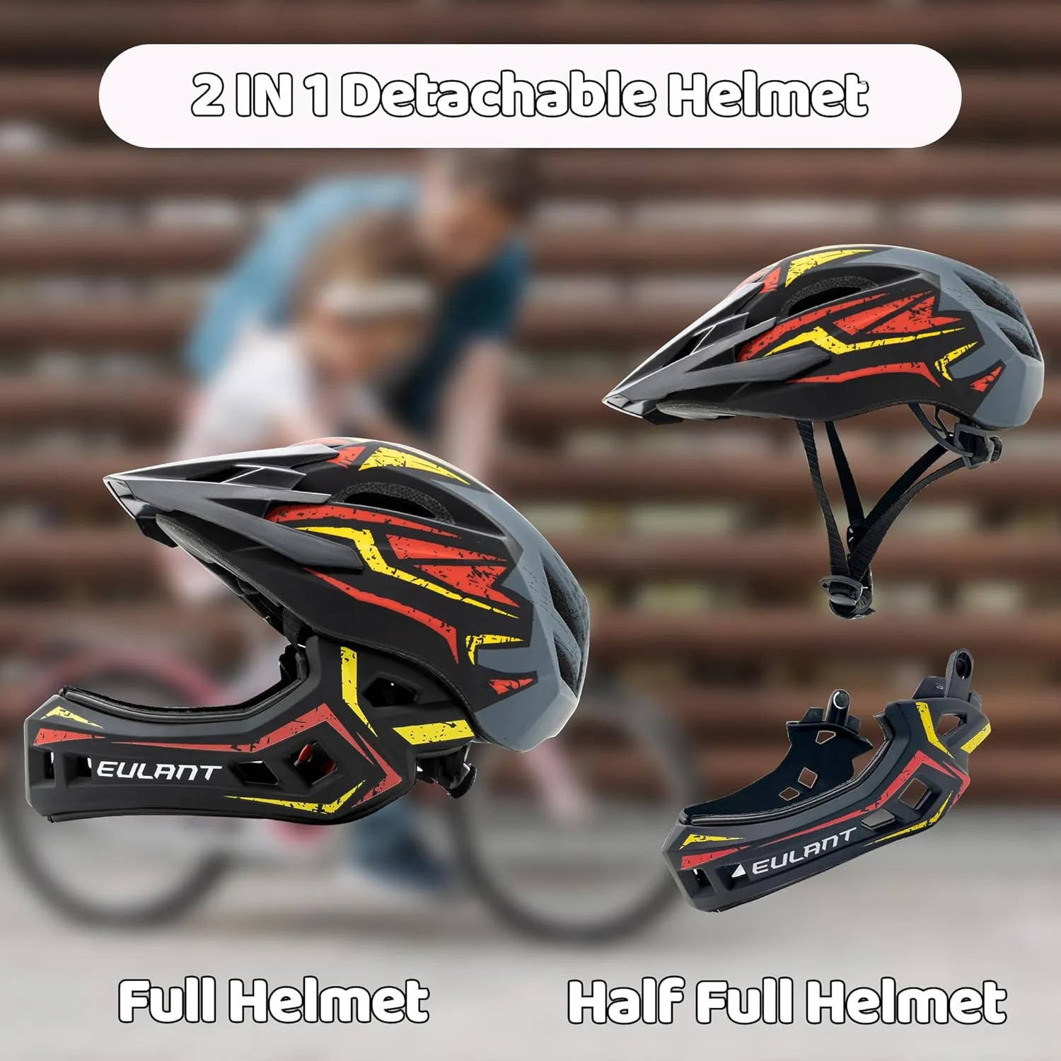 Kids Bike Helmet with Chin Guard, Adjustable Detachable Childrens Full Face Helmet for Girls and Boys, Cycling Helmet Skateboard, Scooter, Protective Gear Size 20.5-22 Inches