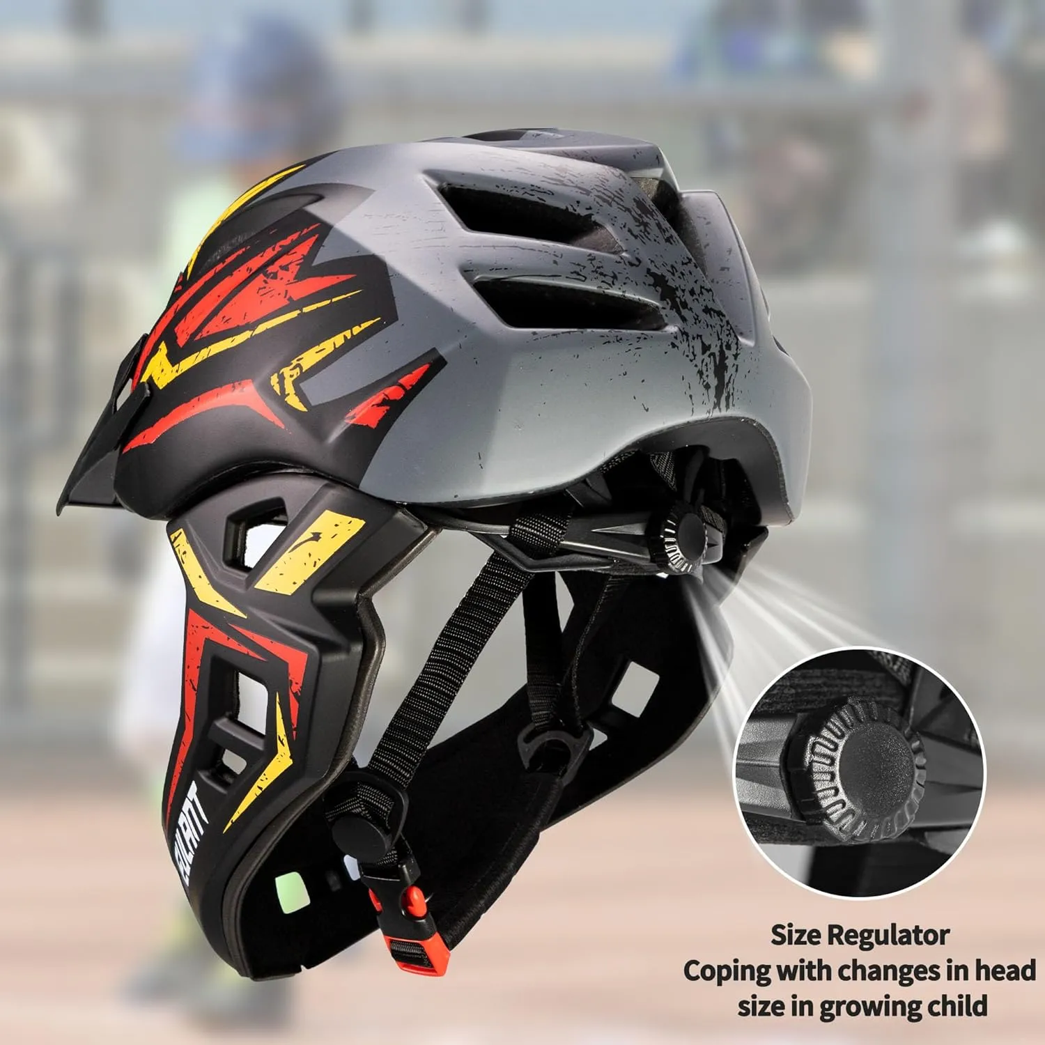 Kids Bike Helmet with Chin Guard, Adjustable Detachable Childrens Full Face Helmet for Girls and Boys, Cycling Helmet Skateboard, Scooter, Protective Gear Size 20.5-22 Inches