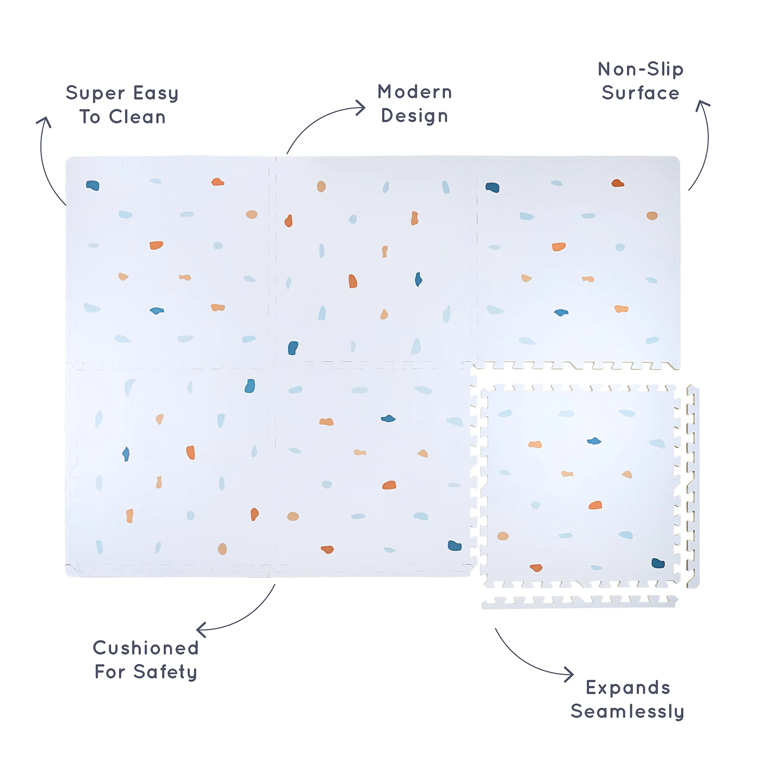 Kind and Me Baby Play Mats Kids Playing Mats Cushion Foam Interlock Floor Tiles for Infants Toddlers Kids Children 610x610x12mm (Set of 6, 24 Sqft, Terrazzo on Powder Blue)