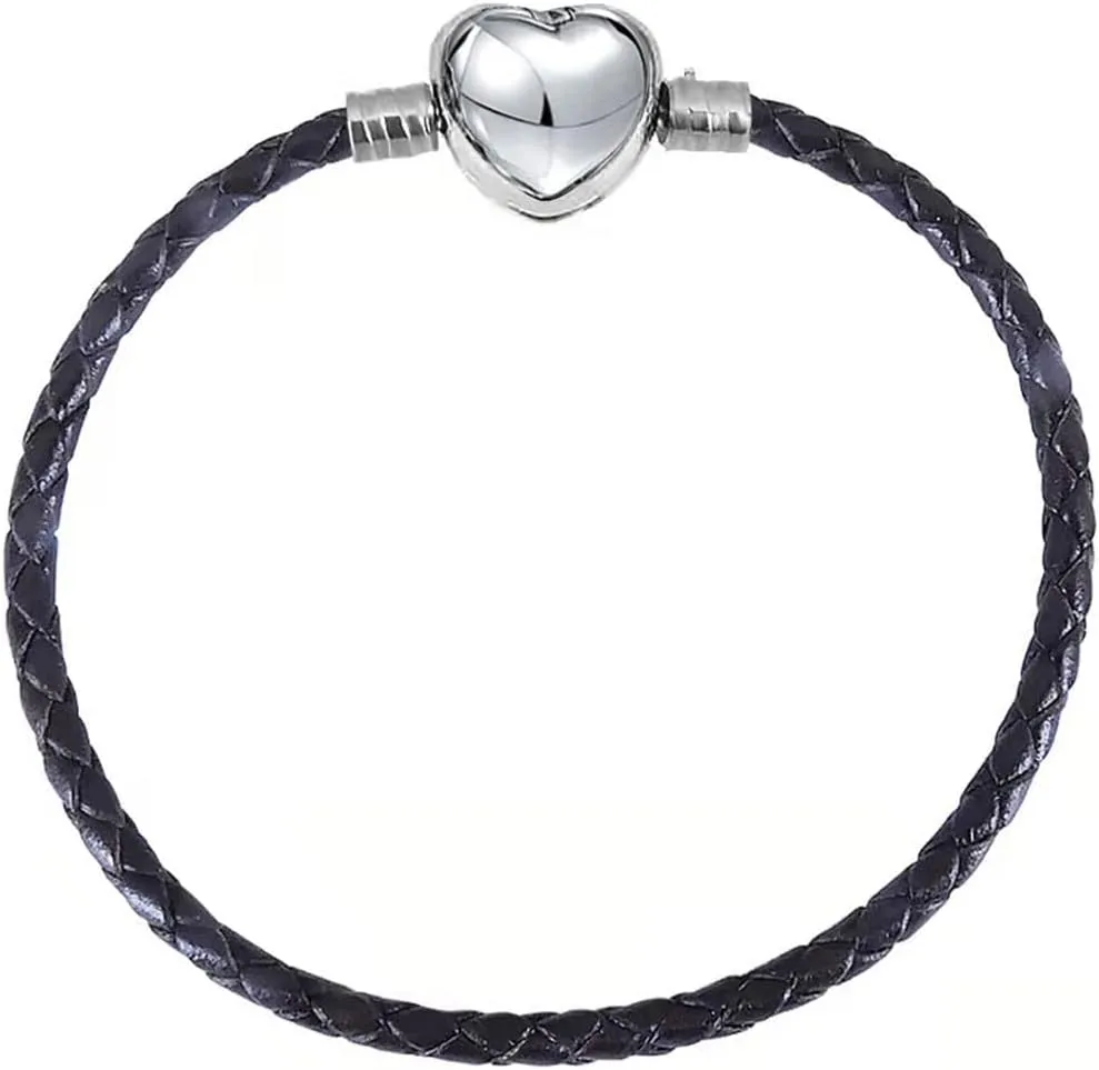 KunBead Women Heart Clasp Leather Charm Bracelets for Women DIY Jewelry Making Compatible with Pandora Charms