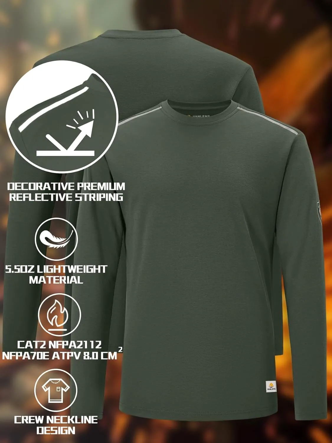 Men's Green Large Regular Fit 5.5oz 100% Cotton Long Sleeve FR Shirt for Work & Outdoor Activities