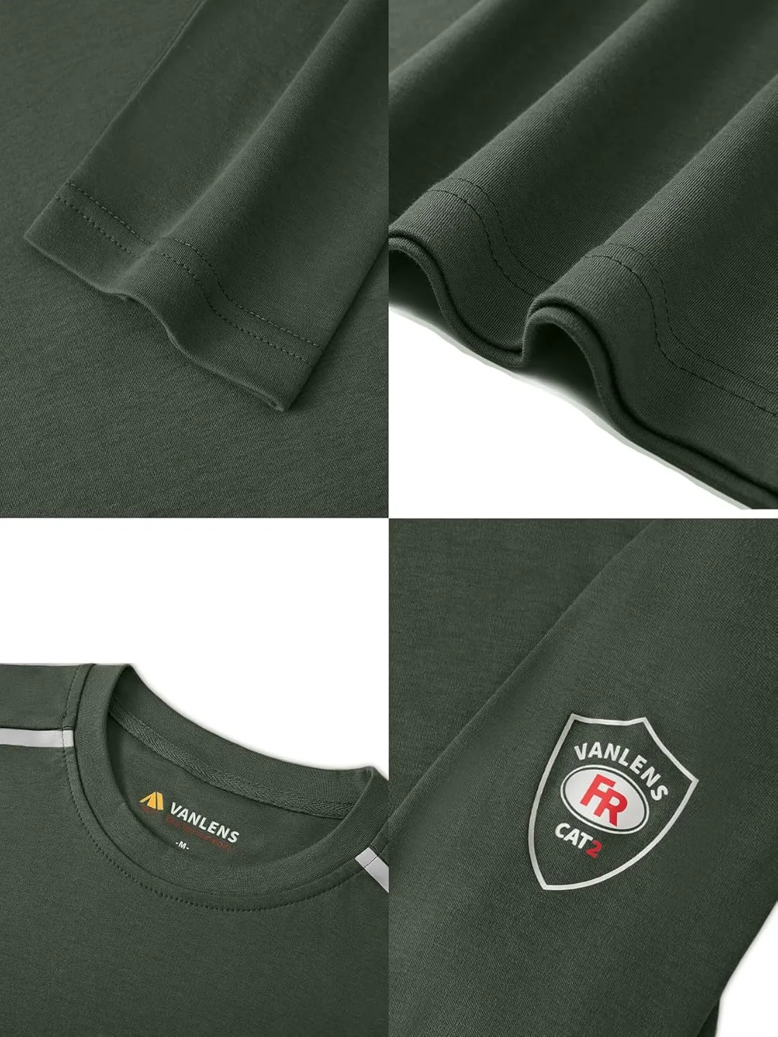 Men's Green Large Regular Fit 5.5oz 100% Cotton Long Sleeve FR Shirt for Work & Outdoor Activities