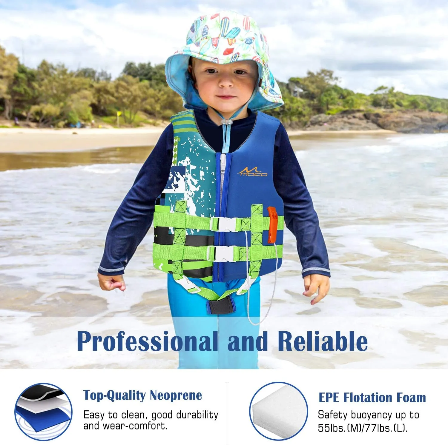 MoKo Swimming Vest for Kids 27-46 lbs, Clearance Children Swim Vests Water Activity Equipment Cute Pattern Watersports Swimming Device for Toddlers Boys Girls, M Size - Indigo