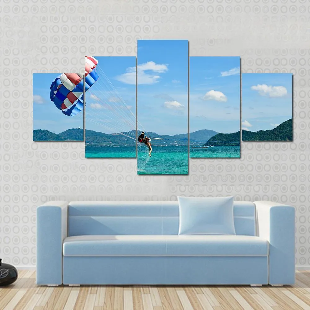 People Are Para Sailing In Phuket Canvas Wall Art
