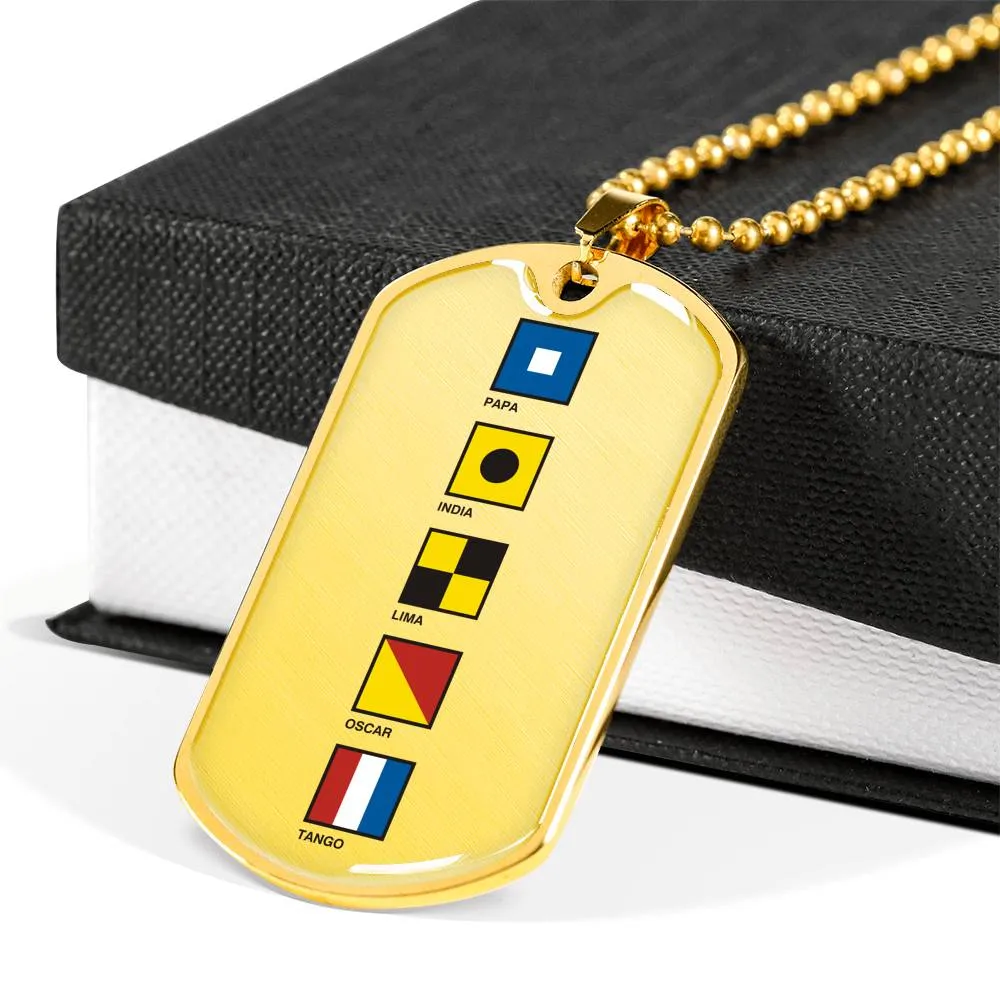 Pilot Spelled Out In Signal Flags Dog Tag, Pilot's Necklace, Dog Tag Necklace, Ultralight Pilot Jewelry