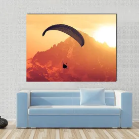 Sepia Paraglide Silhouette Over Alps Peaks Canvas Wall Art