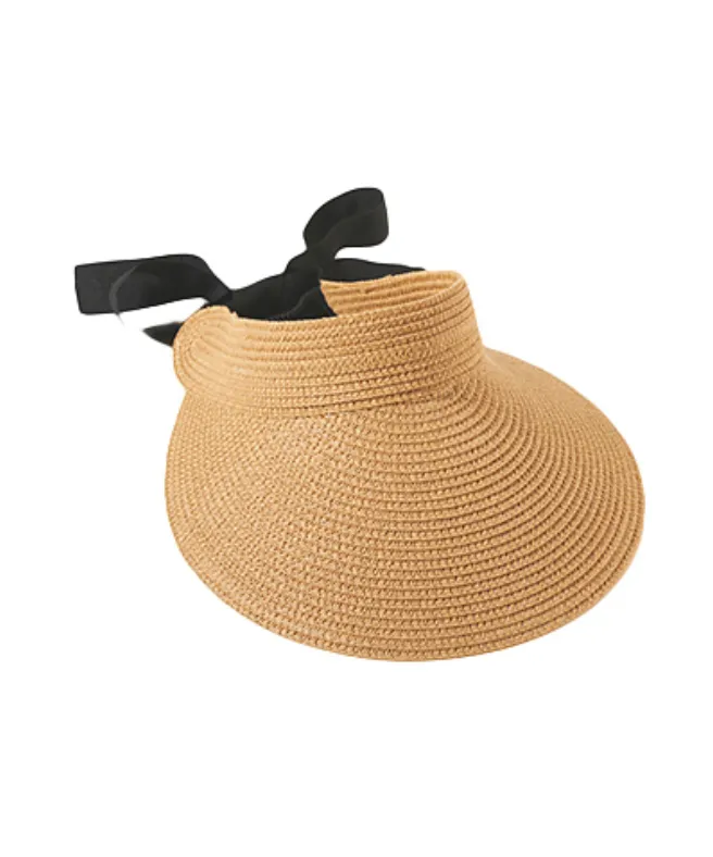 Straw Visor With Ribbon Tie