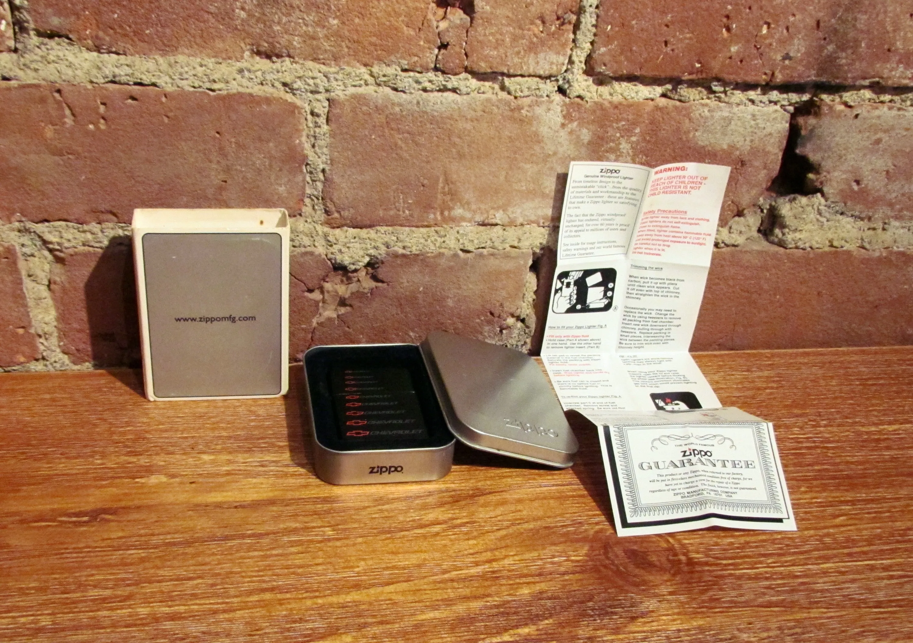 Vintage Zippo Chevrolet Advertising Pocket Lighter USA Excellent Working Original Box
