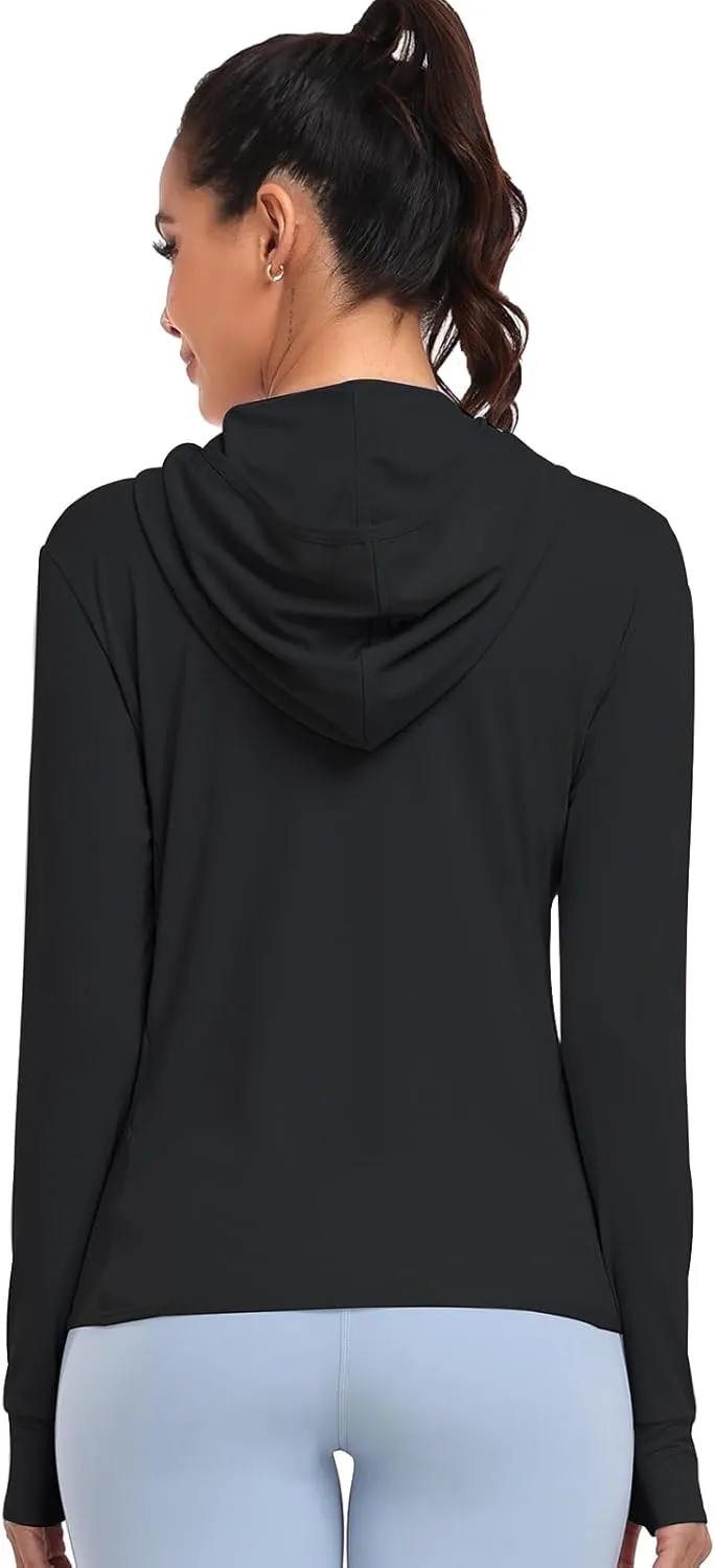 Women's UPF 50  Sun Protection Hoodie Lightweight Athletic Jacket Full Zip Long Sleeve with Pockets Hiking Outdoor