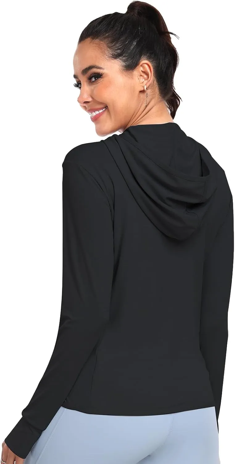 Women's UPF 50  Sun Protection Hoodie Lightweight Athletic Jacket Full Zip Long Sleeve with Pockets Hiking Outdoor