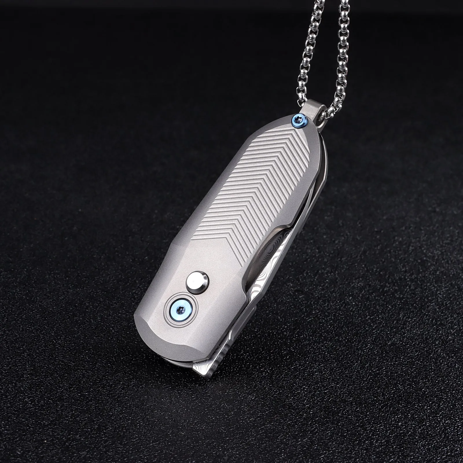 XTOUC Mini keychain Folding Pocket Knife Damascus Blade EDC Titanium Handle Button Lock Knifes TD774