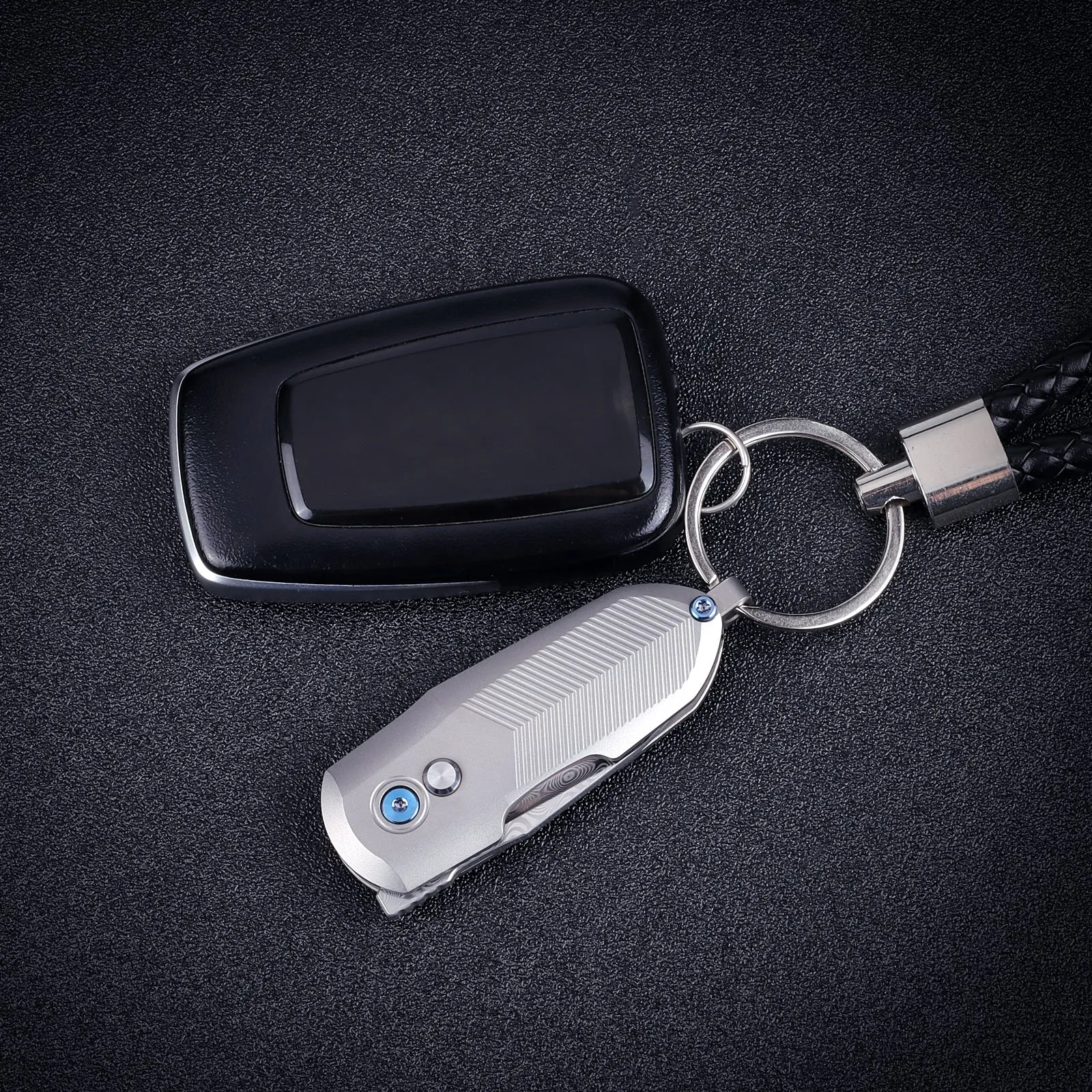 XTOUC Mini keychain Folding Pocket Knife Damascus Blade EDC Titanium Handle Button Lock Knifes TD774