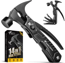 Zune Lotoo Pocket Multitool 14 in 1, Small Multifunctional Utility Tool, Stainless Steel Alloy, Portable Compact Survival Hammer, Christmas Gifts for Father, Dad, Men, Handyman, Engineer